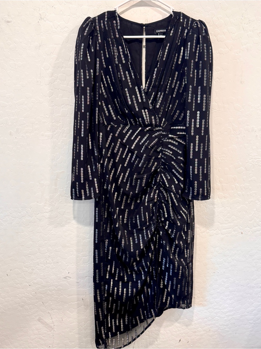 Express Black Midi Dress Silver Metallic Stripes Womens Small Cocktail Party